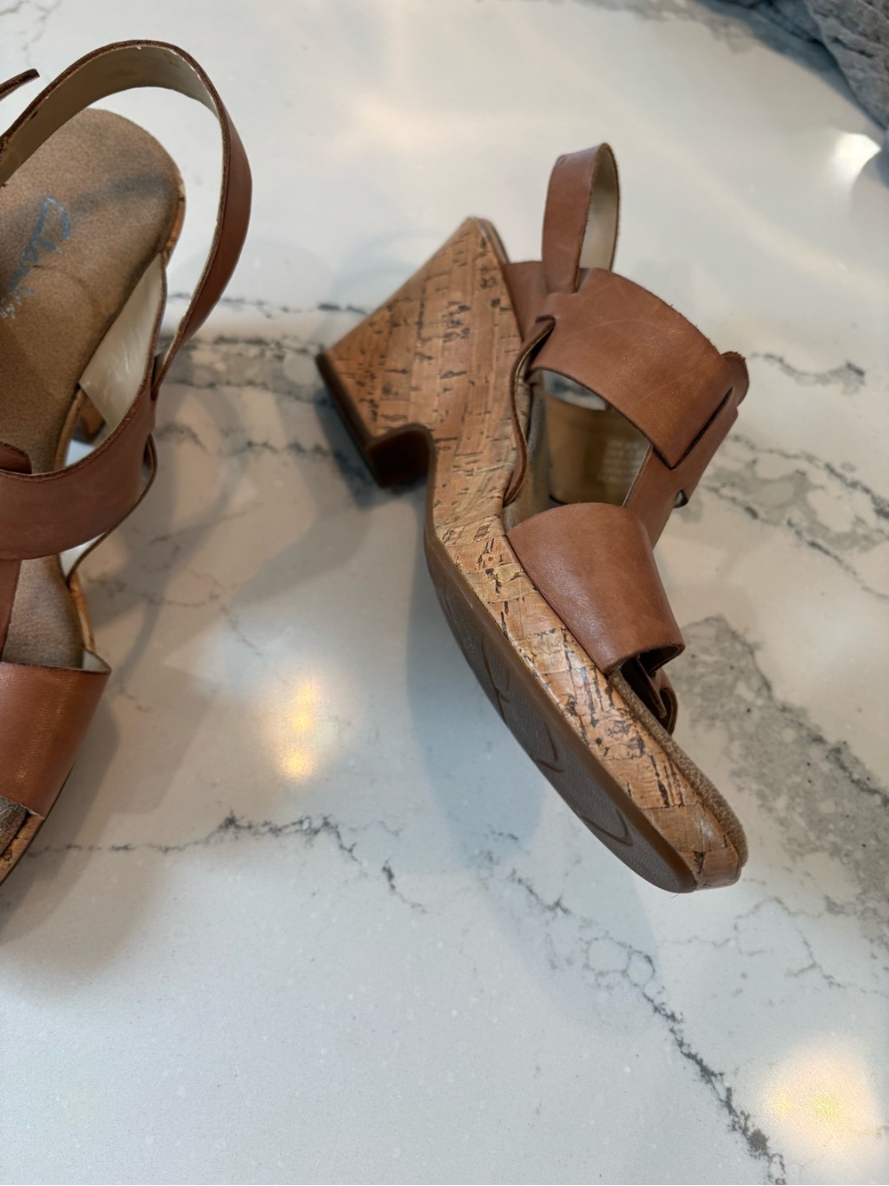 Clarks Tan Leather Wedge Slingback Sandals - Picture 4 of 4